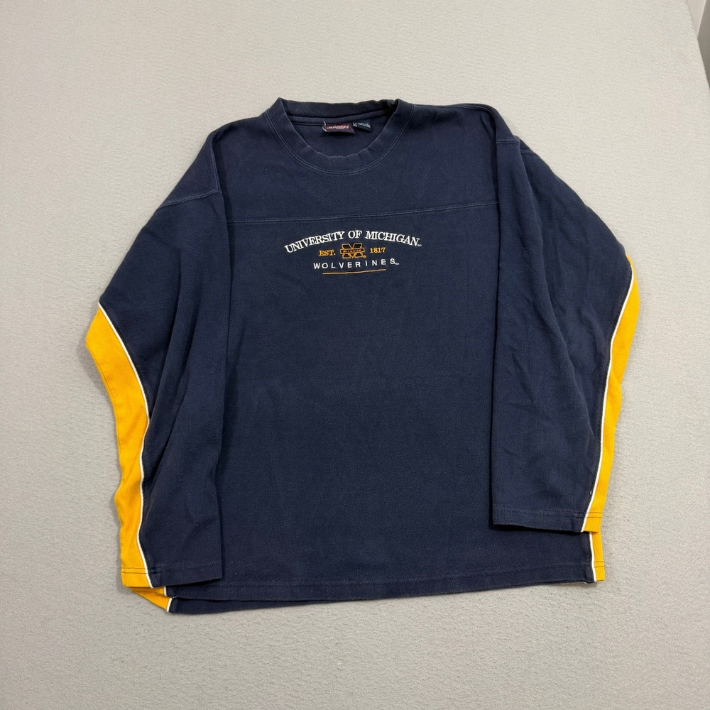 Vintage Varsity Classics Michigan Wolverines Shirt XL Blue  Long Sleeve y2k UofM